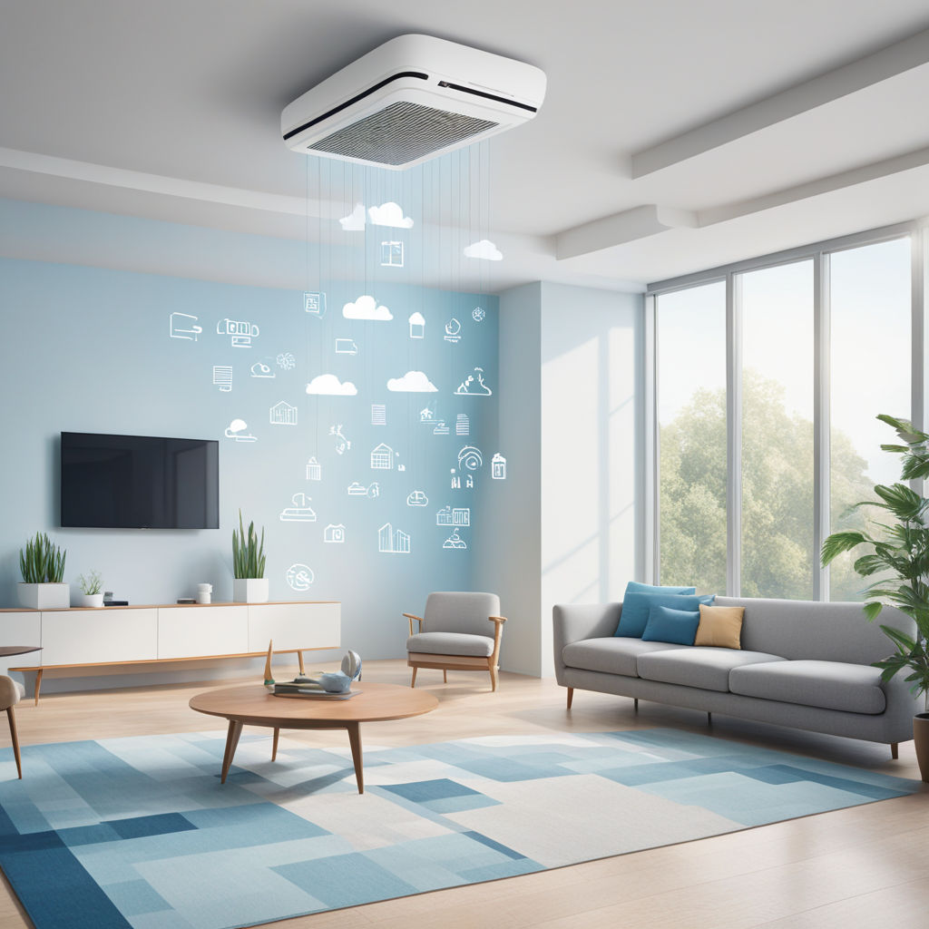 graphic illustration of clean fresh air visibly ascending in a modern room intertwined with vibran